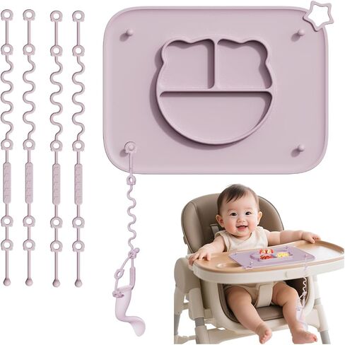 1 Pack Silicone Mat for Babies, Baby Placemat Built-in Suction Base and Equipped 4 Toy Straps & Anti-Peel Design, Activity Mat for Infants to Toddlers, Keeps Babies Essentials Off The Floor,Beige in Kuwait