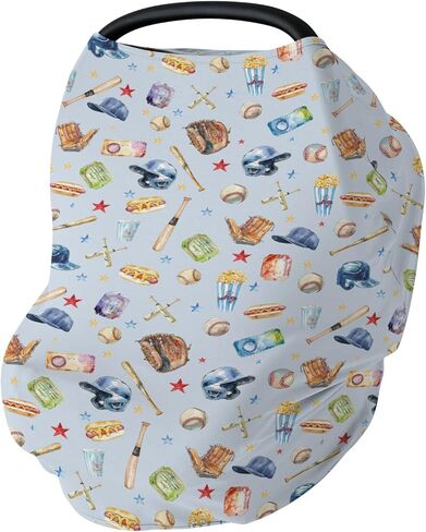 Baseballs Patriotic Car Seat Cover for Babies 4th of July Baseballs Bats Hats Stretchy 5-in-1 Cover Adjustable Infant Carseat Canopy Cover American Sports Breathable Nursing Cover-Up in Saudi Arabia