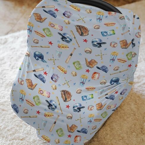 Baseballs Patriotic Car Seat Cover for Babies 4th of July Baseballs Bats Hats Stretchy 5-in-1 Cover Adjustable Infant Carseat Canopy Cover American Sports Breathable Nursing Cover-Up in Saudi Arabia