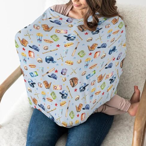 Baseballs Patriotic Car Seat Cover for Babies 4th of July Baseballs Bats Hats Stretchy 5-in-1 Cover Adjustable Infant Carseat Canopy Cover American Sports Breathable Nursing Cover-Up in Saudi Arabia