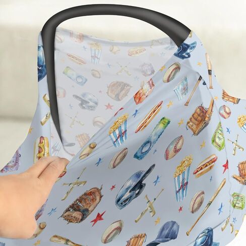 Baseballs Patriotic Car Seat Cover for Babies 4th of July Baseballs Bats Hats Stretchy 5-in-1 Cover Adjustable Infant Carseat Canopy Cover American Sports Breathable Nursing Cover-Up in Saudi Arabia