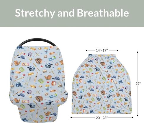Baseballs Patriotic Car Seat Cover for Babies 4th of July Baseballs Bats Hats Stretchy 5-in-1 Cover Adjustable Infant Carseat Canopy Cover American Sports Breathable Nursing Cover-Up in Saudi Arabia