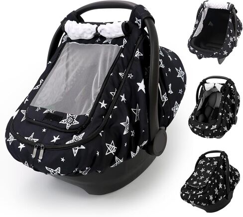 Car Seat Cover Baby Girls, Infant Car Seat Canopy Outdoor, 2 Layers with Mesh and Sun Shade Window for Summer Winter, Easy Access Carseat Covers Snug Fit Baby Stroller - Pink Floral in Kuwait