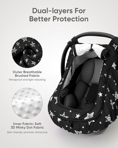 Car Seat Cover Baby Girls, Infant Car Seat Canopy Outdoor, 2 Layers with Mesh and Sun Shade Window for Summer Winter, Easy Access Carseat Covers Snug Fit Baby Stroller - Pink Floral in Kuwait