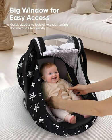 Car Seat Cover Baby Girls, Infant Car Seat Canopy Outdoor, 2 Layers with Mesh and Sun Shade Window for Summer Winter, Easy Access Carseat Covers Snug Fit Baby Stroller - Pink Floral in Kuwait