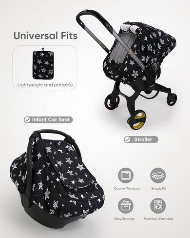Car Seat Cover Baby Girls, Infant Car Seat Canopy Outdoor, 2 Layers with Mesh and Sun Shade Window for Summer Winter, Easy Access Carseat Covers Snug Fit Baby Stroller - Pink Floral in Kuwait
