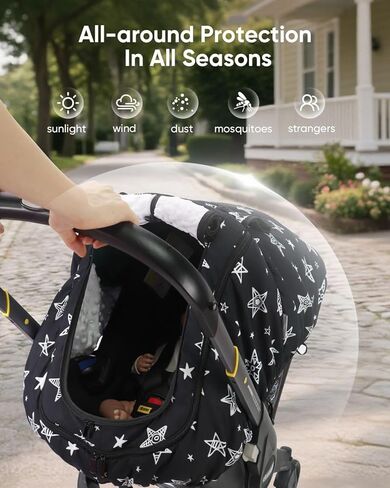 Car Seat Cover Baby Girls, Infant Car Seat Canopy Outdoor, 2 Layers with Mesh and Sun Shade Window for Summer Winter, Easy Access Carseat Covers Snug Fit Baby Stroller - Pink Floral in Kuwait