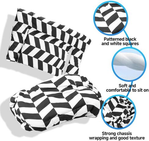 High Chair Cushion for Stokke, Geometric Black and White Cushion Compatible with Tripp Trapp Chair, Machine Washable Cotton in Saudi Arabia