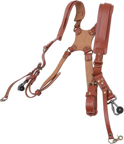 Ymiko Camera Harness for Photographers, Leather Camera Strap Leather Double Harness Shoulder Strap Professional Adjustable Dual Camera Harness for 2 Cameras in Saudi Arabia