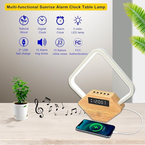 Sunrise Alarm Clock Table Lamp With White Noise Sound Machine 15 Nature Sound 3 Color Night Light 10 Ringtones For Bedrooms PD22.5W USB C Fast Charger Anniversary Birthday Gifts for Women Men in Kuwait