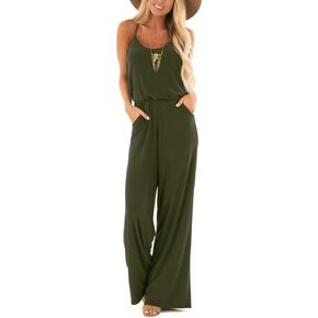 Lacozy Womens Casual Loose Sleeveless Spaghetti Strap Wide Leg Pants Jumpsuit Rompers in Saudi Arabia