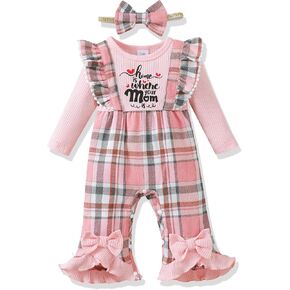 Renotemy Newborn Baby Girl Clothes Fall Winter Outfit Ribbed Romper Plaid Overalls Jumpsuit Infant Girl Outfits 0-18 Months in Saudi Arabia