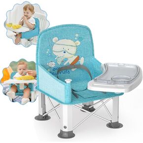 Baby Travel Booster Seat with Double Tray, BabyBond Upgraded Toddler Portable Baby Chair, Booster Seat for Dining Table, Stable and Foldable Booster Baby Chair for Indoor/Outdoor (Grey) in Saudi Arabia