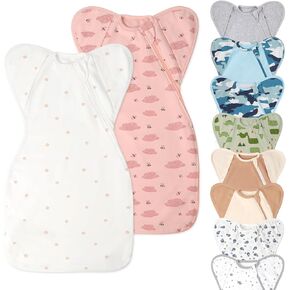 Organic Cotton Baby Sleep Sacks Swaddles for Newborn 0-3 Months Girls, Arms Up Swaddle Blanket 2 Packs Hands Up 3-Way Transitions to Arms-Free Wearable Sleeping Sack Bag Snug Fit Calms Startle Reflex in Saudi Arabia