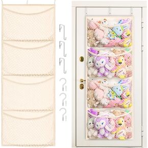 Cotton Over The Door Stuffed Animal Storage | Toy Organizer for Storage Plush Toys, Stuffed Animal Holder with 4 Large Pockets, Hanging Door Organizer for Nursery in Kuwait