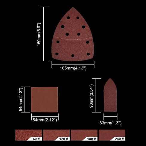 120 PCS Mouse Sander Sandpaper 60/120/180/240 Grit with Holes Hook and Loop Detail Sander Finger Sander Pads for Woodwoking Drywall in Kuwait