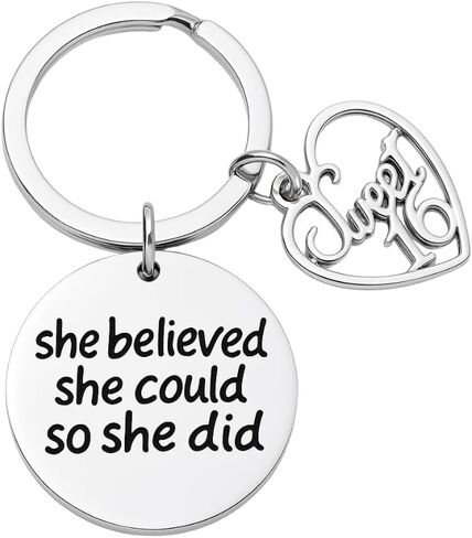 Sweet 16 Inspirational She Believed She Could So She Did Charm Keychain, Sweet Sixteen Jewelry Birthday Gift for Girls in Saudi Arabia