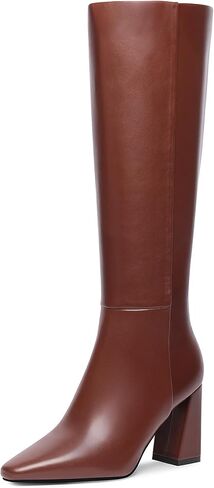 Meolee Knee High Boots for Women Square Toe Chunky High Heel Tall Boots Fashion Long Boots with Side Zipper in Saudi Arabia