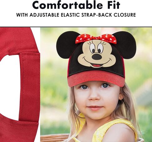 Disney Baseball Cap, Minnie Mouse Ears Adjustable Toddler Girl Hats for Kids, Pink, Ages 2-4 & 4-7 in Kuwait