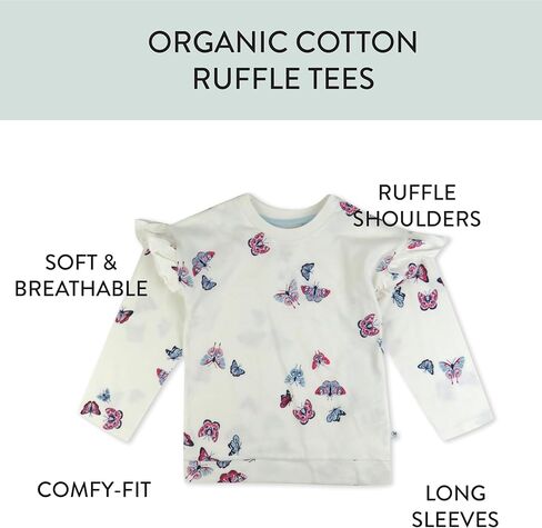 HonestBaby 3-Pack Flutter Shoulder Long Sleeve Top 100% Organic Cotton for Toddler, Baby Girls in Saudi Arabia