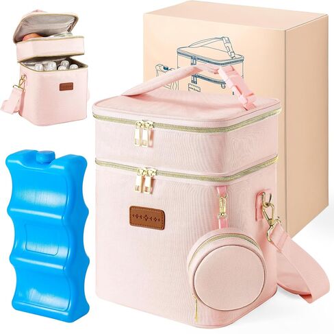 Breastmilk Cooler Bag with Ice Pack & Pacifier Case, Large Double Layer Insulated Baby Bottle Cooler Fits 6 Bottles, Breast Pump Storage Bag for Working Nursing Moms, with Gift Box in Saudi Arabia
