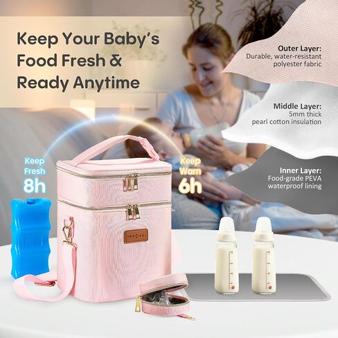Breastmilk Cooler Bag with Ice Pack & Pacifier Case, Large Double Layer Insulated Baby Bottle Cooler Fits 6 Bottles, Breast Pump Storage Bag for Working Nursing Moms, with Gift Box in Saudi Arabia