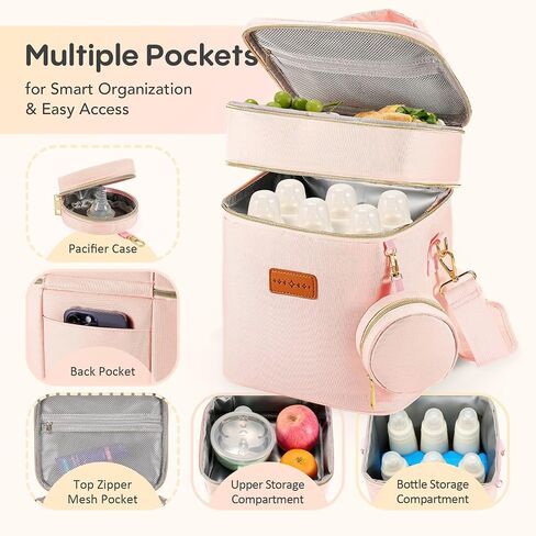 Breastmilk Cooler Bag with Ice Pack & Pacifier Case, Large Double Layer Insulated Baby Bottle Cooler Fits 6 Bottles, Breast Pump Storage Bag for Working Nursing Moms, with Gift Box in Saudi Arabia