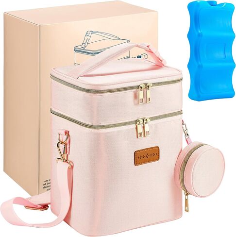 Breastmilk Cooler Bag with Ice Pack & Pacifier Case, Large Double Layer Insulated Baby Bottle Cooler Fits 6 Bottles, Breast Pump Storage Bag for Working Nursing Moms, with Gift Box in Saudi Arabia