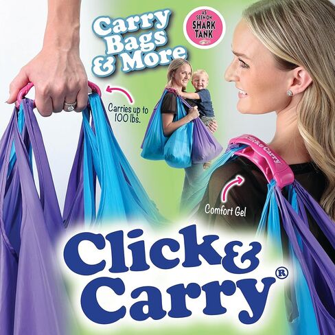 حاملة حقائب البقالة Click & Carry كما هو موضح في Shark Tank مع قبضة وسادة ناعمة (أرجواني، عبوتان) | حامل حقيبة البقالة بدون استخدام اليدين | حامل الأكياس البلاستيكية | حاملة العتاد الرياضي | انقر واحمل بسهولة in Saudi Arabia