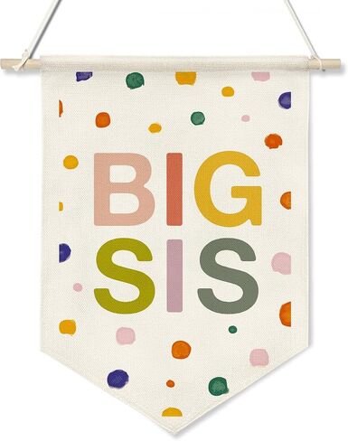 BIG SIS Wall Hanging Banner,Colorful Canvas Nursery Sign for Baby Girl, Little Sister Room Decor, Toddler Bedroom or Playroom Wall Hanging Poster, Lovely Gift for Newborn Girls or Big Sister Reveal 16x11inch(KD13) in Saudi Arabia