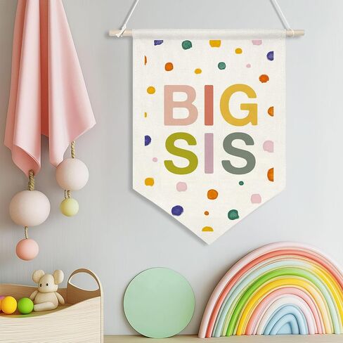 BIG SIS Wall Hanging Banner,Colorful Canvas Nursery Sign for Baby Girl, Little Sister Room Decor, Toddler Bedroom or Playroom Wall Hanging Poster, Lovely Gift for Newborn Girls or Big Sister Reveal 16x11inch(KD13) in Saudi Arabia