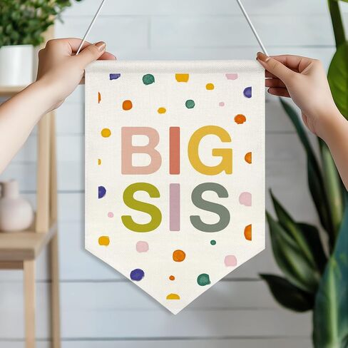 BIG SIS Wall Hanging Banner,Colorful Canvas Nursery Sign for Baby Girl, Little Sister Room Decor, Toddler Bedroom or Playroom Wall Hanging Poster, Lovely Gift for Newborn Girls or Big Sister Reveal 16x11inch(KD13) in Saudi Arabia