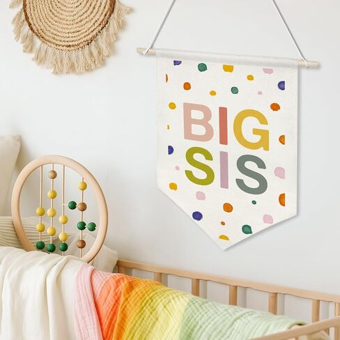 BIG SIS Wall Hanging Banner,Colorful Canvas Nursery Sign for Baby Girl, Little Sister Room Decor, Toddler Bedroom or Playroom Wall Hanging Poster, Lovely Gift for Newborn Girls or Big Sister Reveal 16x11inch(KD13) in Saudi Arabia