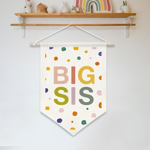 BIG SIS Wall Hanging Banner,Colorful Canvas Nursery Sign for Baby Girl, Little Sister Room Decor, Toddler Bedroom or Playroom Wall Hanging Poster, Lovely Gift for Newborn Girls or Big Sister Reveal 16x11inch(KD13) in Saudi Arabia