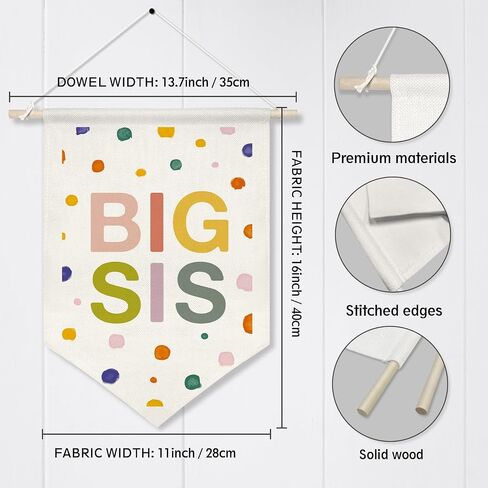 BIG SIS Wall Hanging Banner,Colorful Canvas Nursery Sign for Baby Girl, Little Sister Room Decor, Toddler Bedroom or Playroom Wall Hanging Poster, Lovely Gift for Newborn Girls or Big Sister Reveal 16x11inch(KD13) in Saudi Arabia
