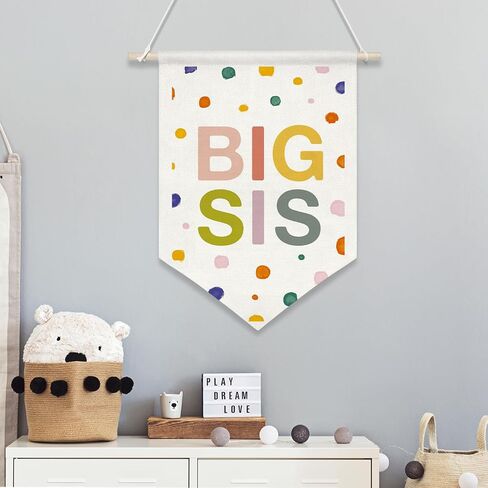 BIG SIS Wall Hanging Banner,Colorful Canvas Nursery Sign for Baby Girl, Little Sister Room Decor, Toddler Bedroom or Playroom Wall Hanging Poster, Lovely Gift for Newborn Girls or Big Sister Reveal 16x11inch(KD13) in Saudi Arabia