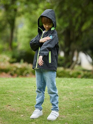 SaphiRose Kids Waterproof Rain Jacket Mesh Lined with Removable Hood | Lightweight rain coat, windproof, breathable, school, camping, travel, outdoor play, boys and girls in Saudi Arabia
