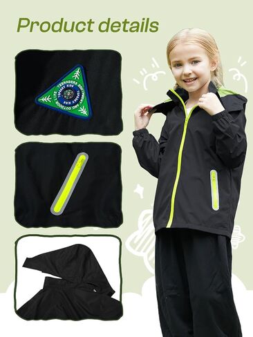 SaphiRose Kids Waterproof Rain Jacket Mesh Lined with Removable Hood | Lightweight rain coat, windproof, breathable, school, camping, travel, outdoor play, boys and girls in Saudi Arabia