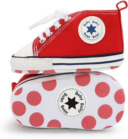 Meckior Baby Girls Boys Canvas Sneakers Soft Sole High-Top Ankle Infant First Walkers Crib Shoes in Kuwait