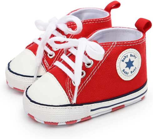 Meckior Baby Girls Boys Canvas Sneakers Soft Sole High-Top Ankle Infant First Walkers Crib Shoes in Kuwait