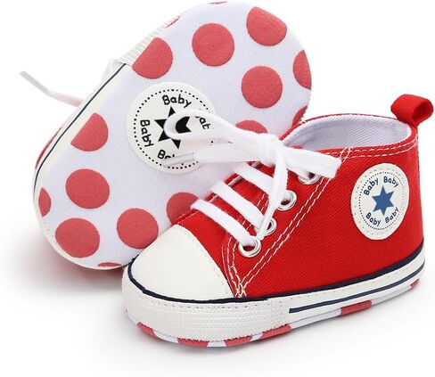 Meckior Baby Girls Boys Canvas Sneakers Soft Sole High-Top Ankle Infant First Walkers Crib Shoes in Kuwait