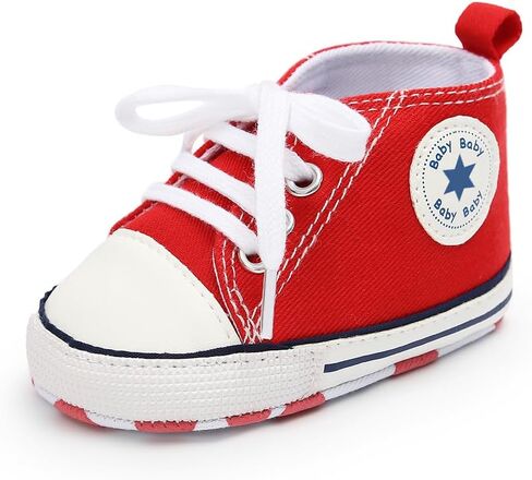 Meckior Baby Girls Boys Canvas Sneakers Soft Sole High-Top Ankle Infant First Walkers Crib Shoes in Kuwait