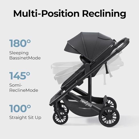 newyoo Bassinet Stroller for Baby, Nestro 516M, Convertible Infant Strollers w Reversible Seat & Cup Holder, 2-in-1 Rear-Facing Pram from Newborn to Toddler, One-Hand Easy Fold, Grey in Kuwait