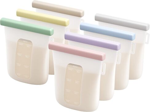 Nuliie 7 Pcs Silicone Breastmilk Storage Bags Reusable, 8oz/240ml Double Leak-Proof Breastmilk Freezer Bags, BPA Free Self-Standing Milk Bags for Breastfeeding, Baby Food Pouches | Double Leak-Proof, BPA Free, Self-Standing for Breastfeeding, Baby Food Po in Saudi Arabia
