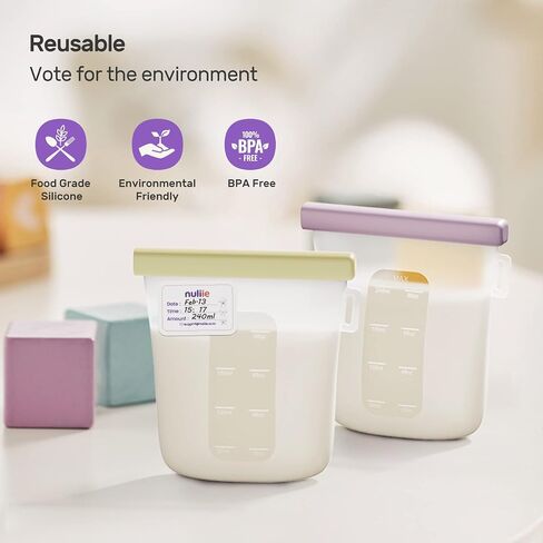 Nuliie 7 Pcs Silicone Breastmilk Storage Bags Reusable, 8oz/240ml Double Leak-Proof Breastmilk Freezer Bags, BPA Free Self-Standing Milk Bags for Breastfeeding, Baby Food Pouches | Double Leak-Proof, BPA Free, Self-Standing for Breastfeeding, Baby Food Po in Saudi Arabia
