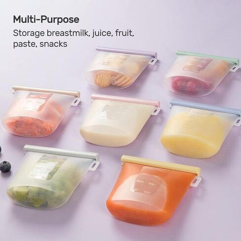Nuliie 7 Pcs Silicone Breastmilk Storage Bags Reusable, 8oz/240ml Double Leak-Proof Breastmilk Freezer Bags, BPA Free Self-Standing Milk Bags for Breastfeeding, Baby Food Pouches | Double Leak-Proof, BPA Free, Self-Standing for Breastfeeding, Baby Food Po in Saudi Arabia