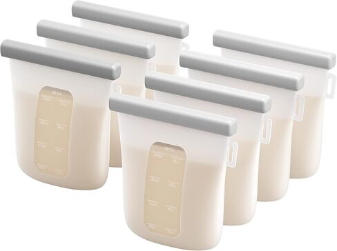 Nuliie 7 Pcs Silicone Breastmilk Storage Bags Reusable, 8oz/240ml Double Leak-Proof Breastmilk Freezer Bags, BPA Free Self-Standing Milk Bags for Breastfeeding, Baby Food Pouches | Double Leak-Proof, BPA Free, Self-Standing for Breastfeeding, Baby Food Po in Saudi Arabia