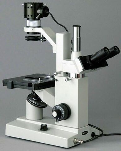 AmScope IN200TB Long Working Distance Inverted Trinocular Microscope, 40x-800x, WF10x and WF20x Eyepieces, Brightfield, Halogen Illumination, 1.25 NA Condenser, Mechanical Stage, 115V in Saudi Arabia