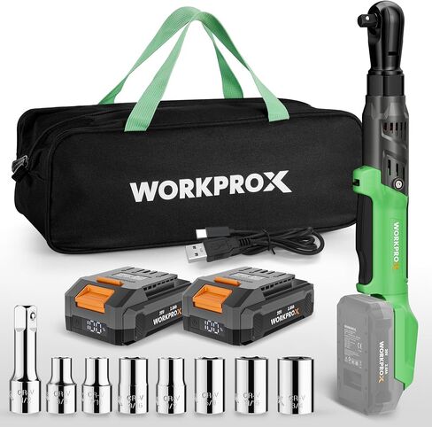 WORKPROX Electric Ratchet Wrench 3/8" Set, 20V Cordless Ratchet Wrench Kit, 74Ft-lbs, 250RPM, Battery Powered Ratchet with LED Light, 2-Pack 2000mAh Batteries, 7 Sockets & 3" Extension Bar in Saudi Arabia