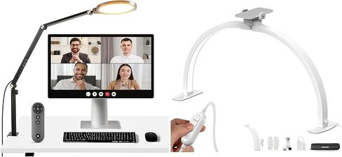 NEEWER Basics R18 18W 7" Desk Ring Light & HM02-D 29" Half Moon Nail Lamp, Full Screen LED Circle Ringlight with Stand/Arm/C Clamp, Video Conference Streaming Recording Makeup Phone Selfie Lighting in Saudi Arabia